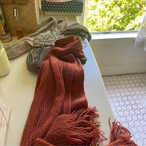 Rust Knit Scarf with Fringe